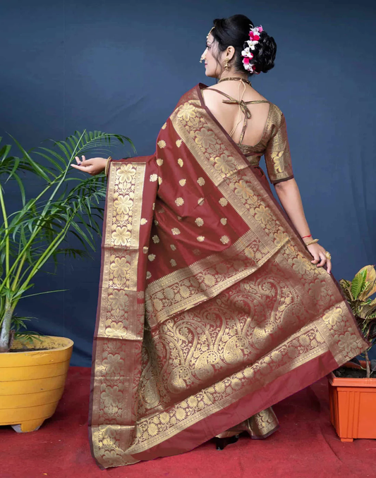 Mysaree Silk Saree — Royal Maroon Zari Heritage