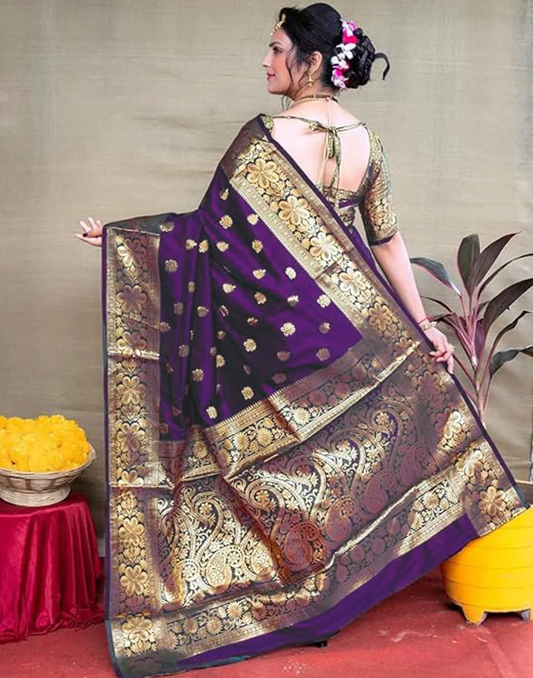 Mysaree Silk Saree — Imperial Violet Temple Zari