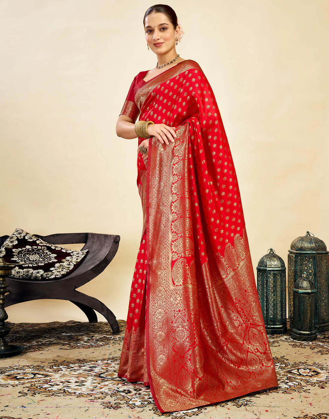 MySaree Premium Jacquard Saree – Royal Maroon Zari Border | Wedding & Festive Wear