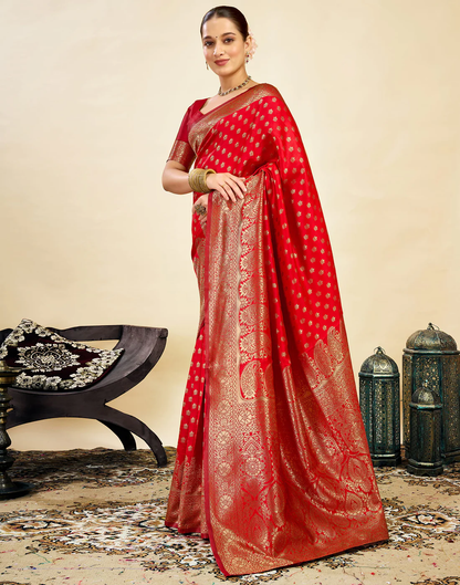 MySaree Premium Jacquard Saree – Royal Maroon Zari Border | Wedding & Festive Wear