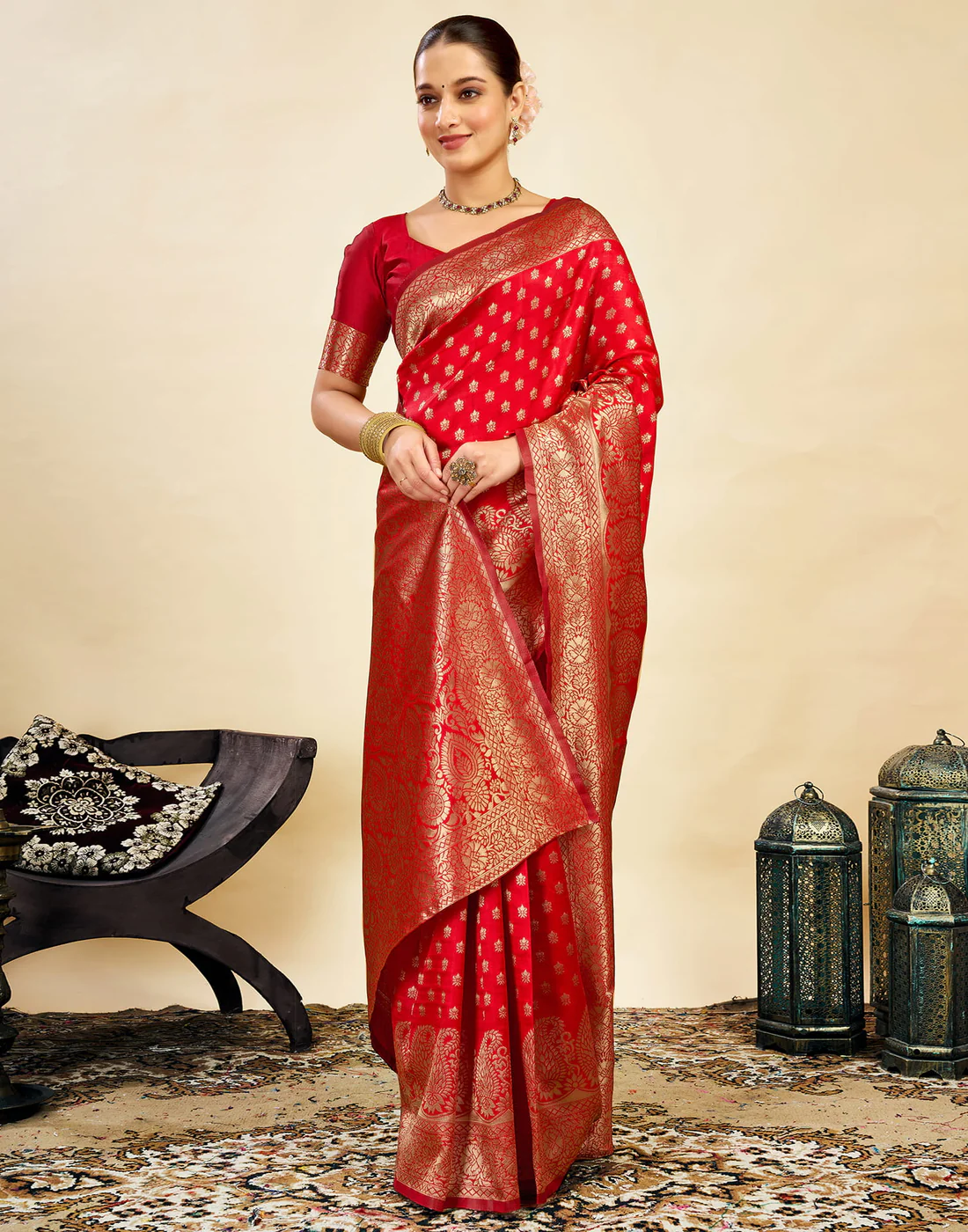 MySaree Premium Jacquard Saree – Royal Maroon Zari Border | Wedding & Festive Wear