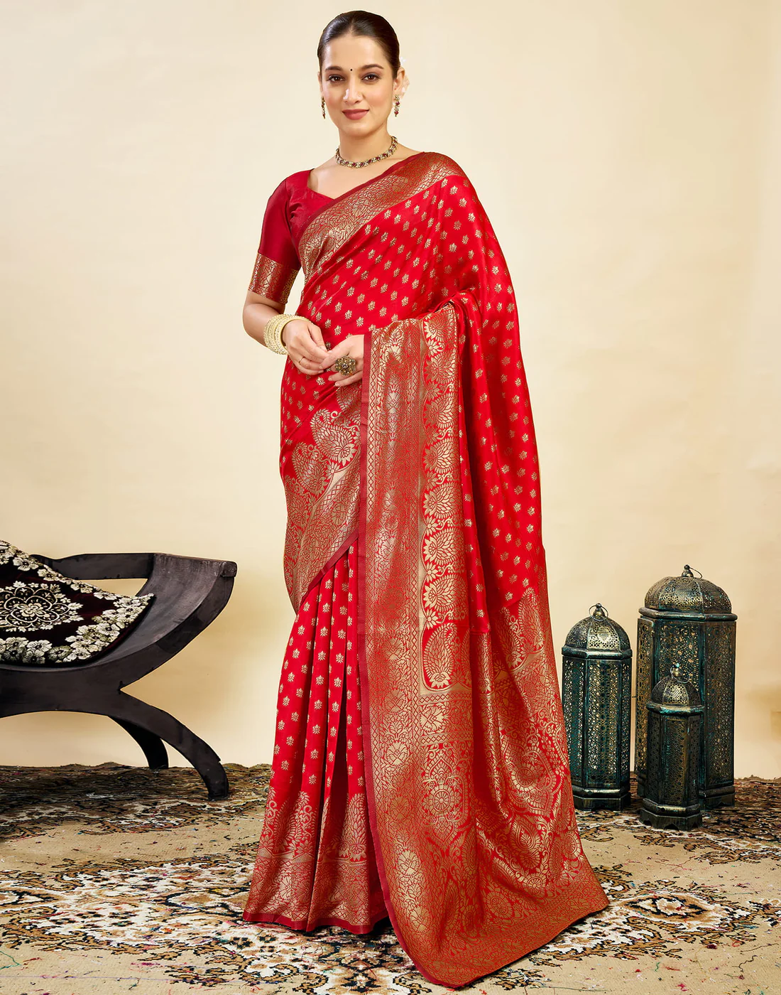 MySaree Premium Jacquard Saree – Royal Maroon Zari Border | Wedding & Festive Wear