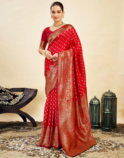 MySaree Premium Jacquard Saree – Royal Maroon Zari Border | Wedding & Festive Wear