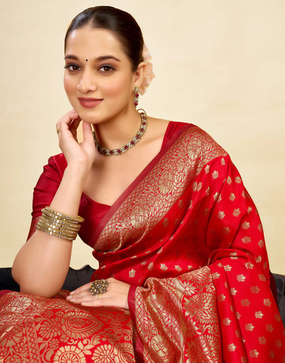 MySaree Premium Jacquard Saree – Royal Maroon Zari Border | Wedding & Festive Wear