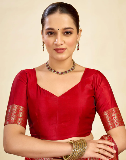 MySaree Premium Jacquard Saree – Royal Maroon Zari Border | Wedding & Festive Wear