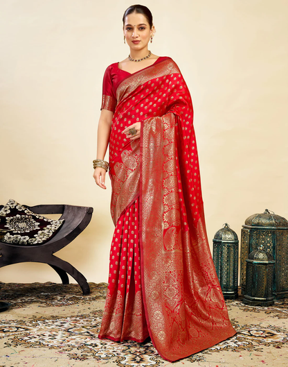 MySaree Premium Jacquard Saree – Royal Maroon Zari Border | Wedding & Festive Wear