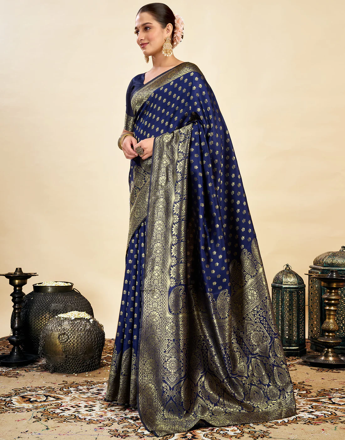 MySaree Bottle Green Jacquard Saree – Premium Golden Zari Weave