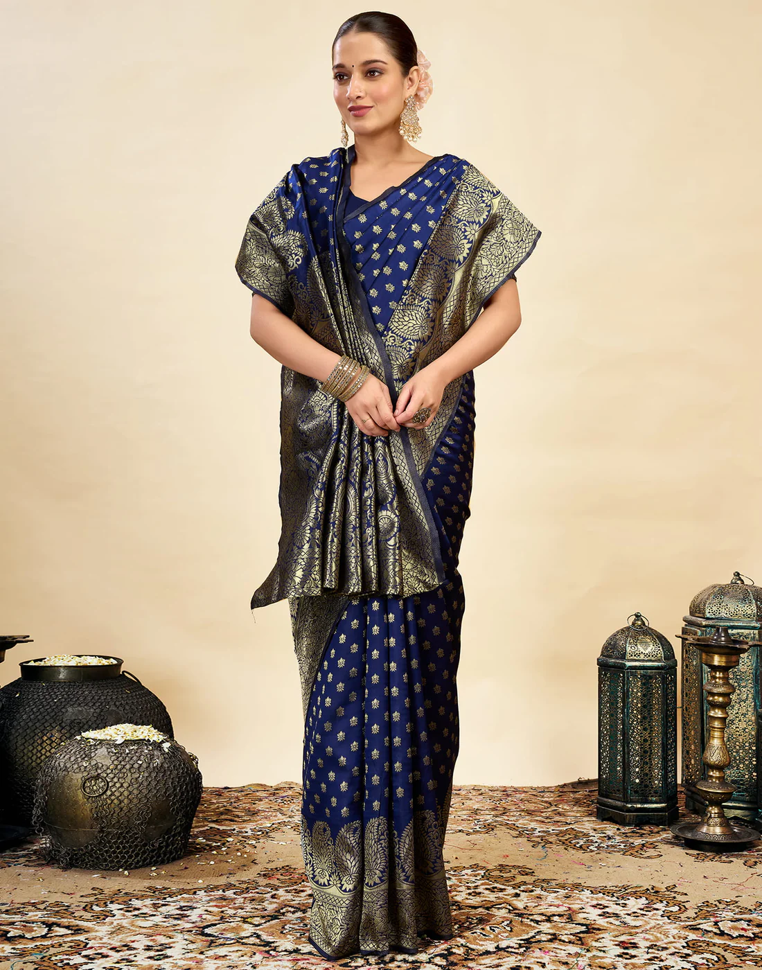 MySaree Bottle Green Jacquard Saree – Premium Golden Zari Weave