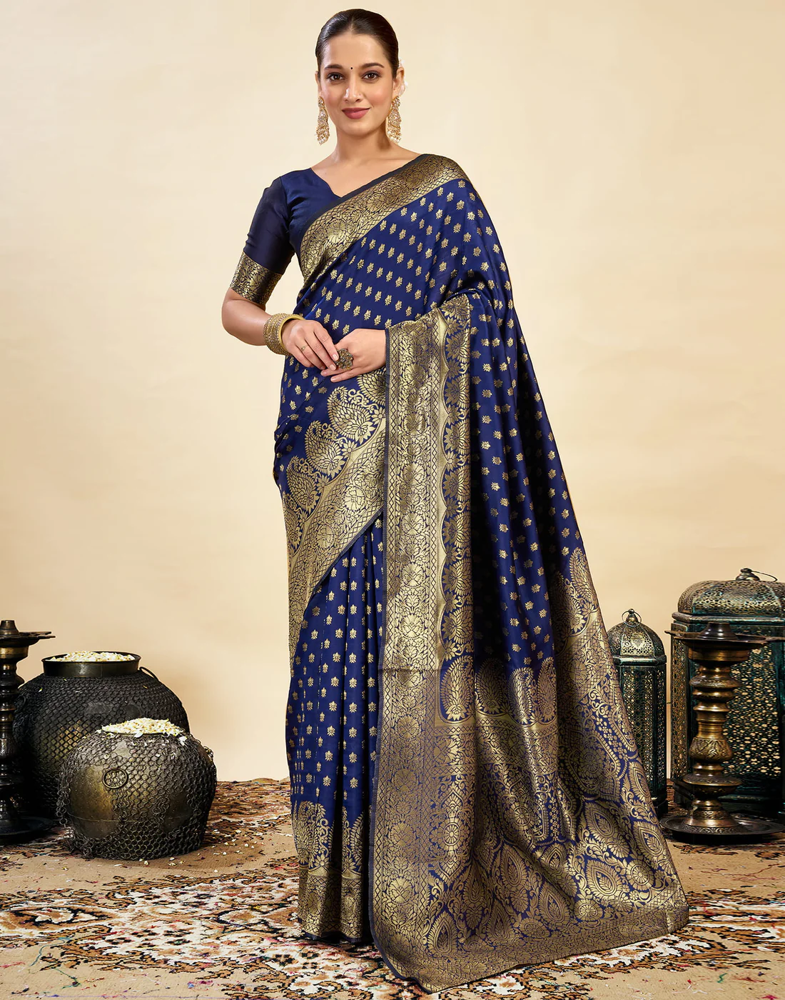 MySaree Bottle Green Jacquard Saree – Premium Golden Zari Weave