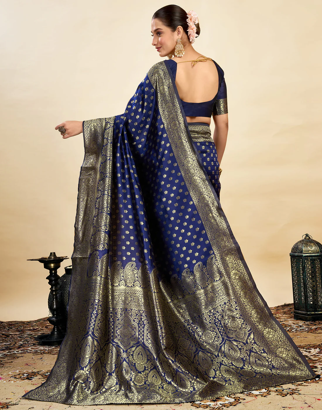 MySaree Bottle Green Jacquard Saree – Premium Golden Zari Weave