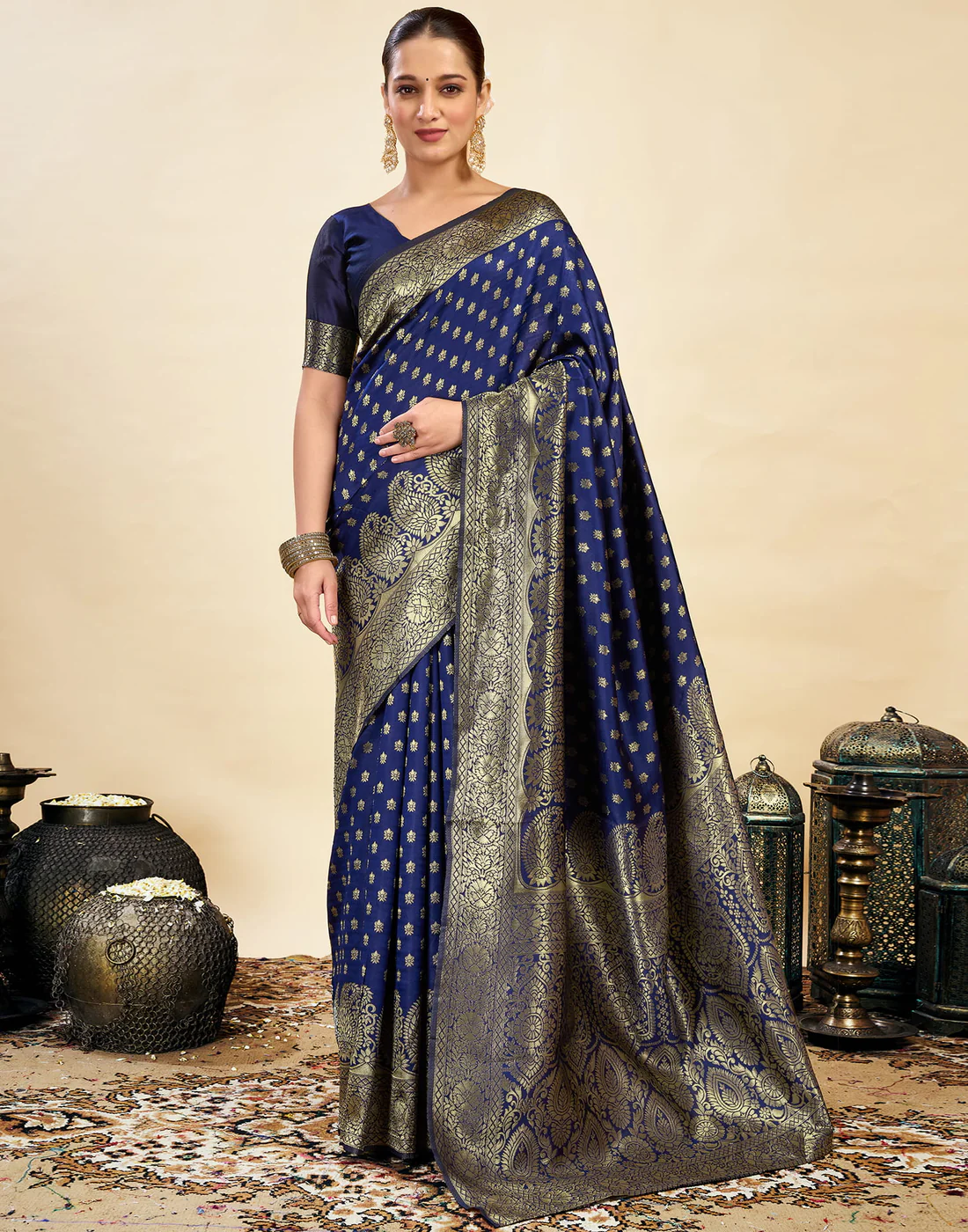 MySaree Bottle Green Jacquard Saree – Premium Golden Zari Weave
