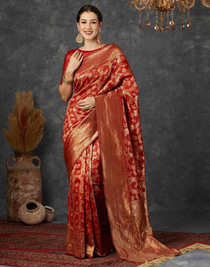 MySaree Emerald Green Jacquard Saree – Golden Floral Zari Weave