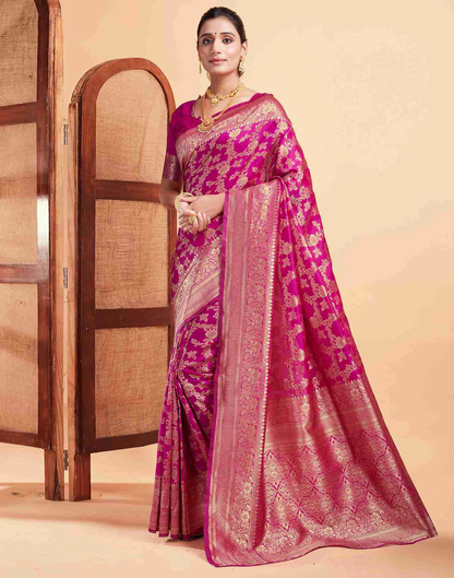 MySaree Emerald Green Jacquard Saree – Golden Floral Zari Weave