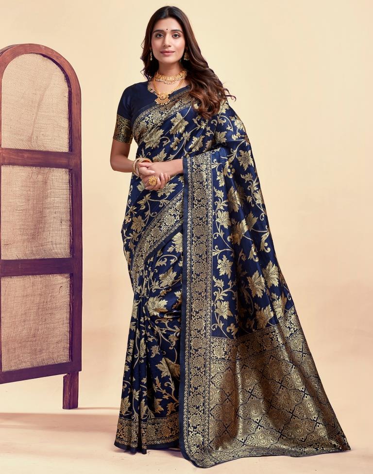 MySaree Crimson Red Jacquard Saree – Floral Golden Zari