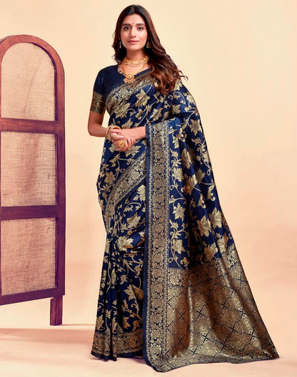 MySaree Crimson Red Jacquard Saree – Floral Golden Zari