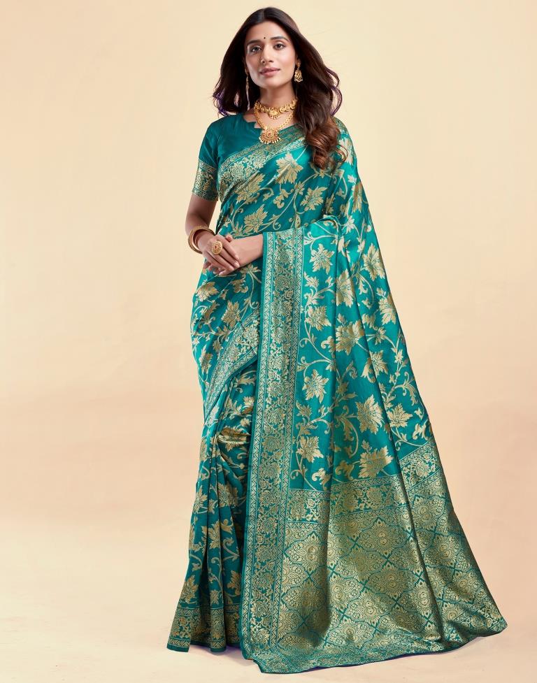 MySaree Crimson Red Jacquard Saree – Floral Golden Zari