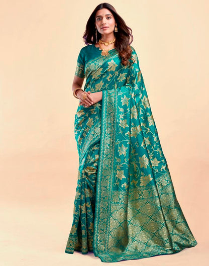 MySaree Crimson Red Jacquard Saree – Floral Golden Zari