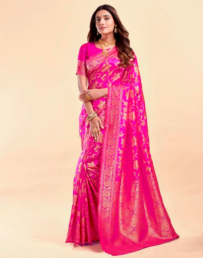MySaree Crimson Red Jacquard Saree – Floral Golden Zari