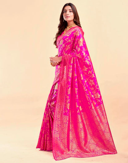 MySaree Crimson Red Jacquard Saree – Floral Golden Zari