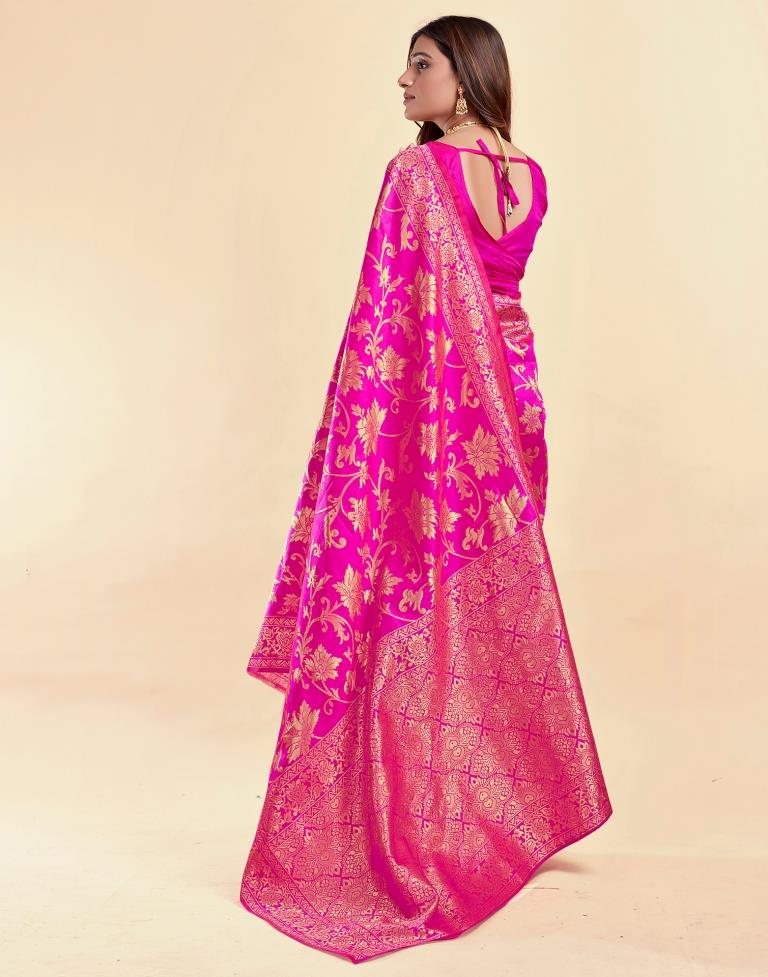 MySaree Crimson Red Jacquard Saree – Floral Golden Zari