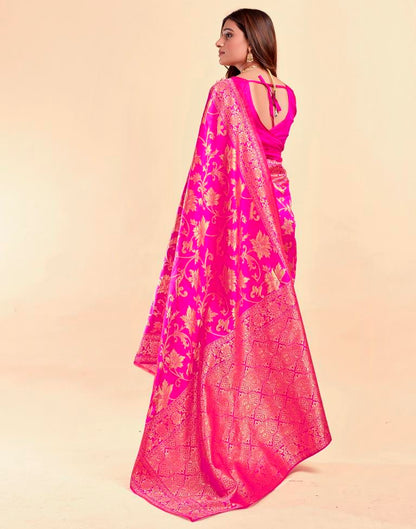 MySaree Crimson Red Jacquard Saree – Floral Golden Zari