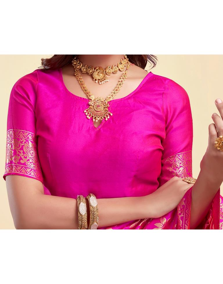 MySaree Crimson Red Jacquard Saree – Floral Golden Zari