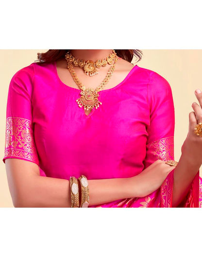 MySaree Crimson Red Jacquard Saree – Floral Golden Zari