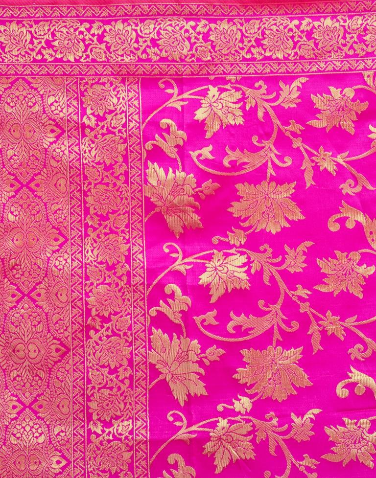 MySaree Crimson Red Jacquard Saree – Floral Golden Zari