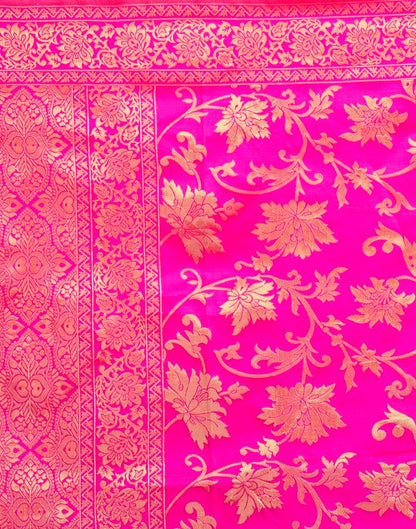 MySaree Crimson Red Jacquard Saree – Floral Golden Zari