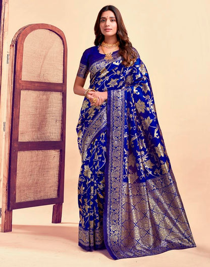 MySaree Crimson Red Jacquard Saree – Floral Golden Zari