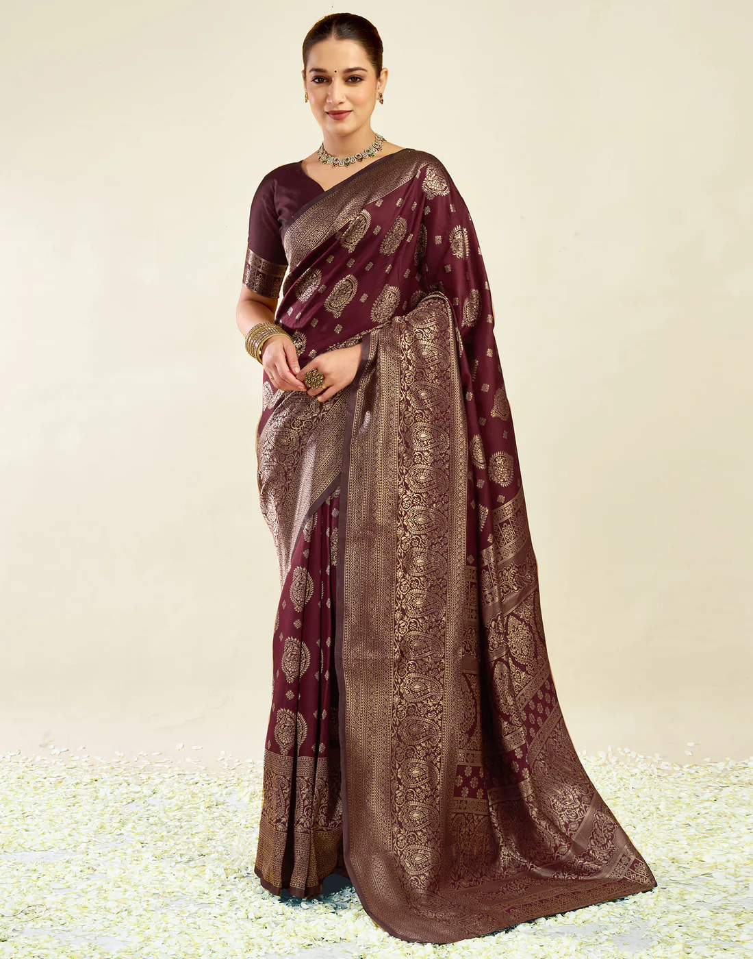 MySaree Emerald Majesty Jacquard Saree – Bottle Green Zari Design for Festive Wear
