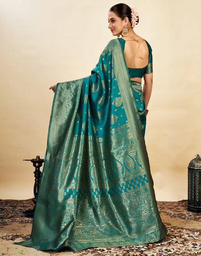 MySaree Emerald Majesty Jacquard Saree – Bottle Green Zari Design for Festive Wear