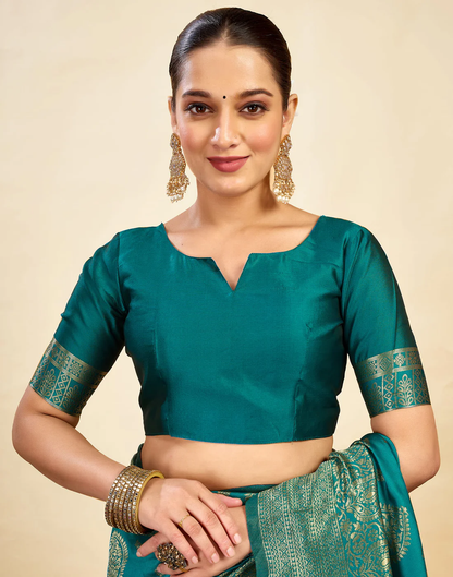 MySaree Emerald Majesty Jacquard Saree – Bottle Green Zari Design for Festive Wear
