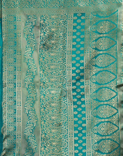 MySaree Emerald Majesty Jacquard Saree – Bottle Green Zari Design for Festive Wear