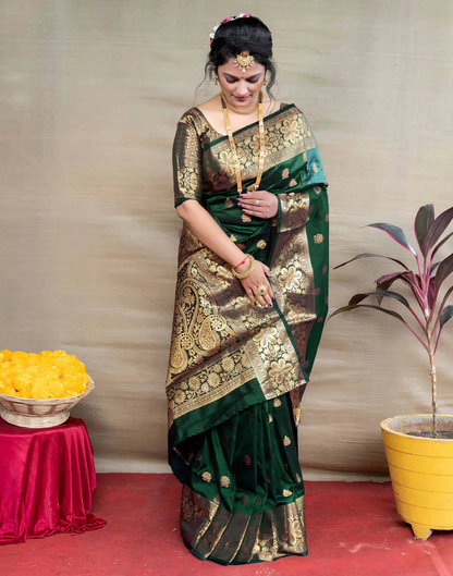 Mysaree Silk Saree — Emerald Temple Zari Royale