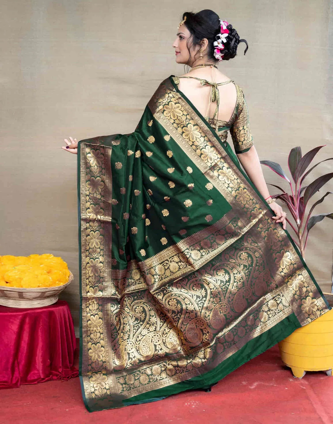 Mysaree Silk Saree — Emerald Temple Zari Royale