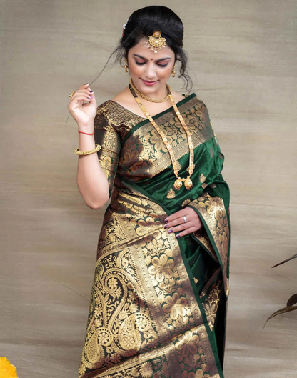 Mysaree Silk Saree — Emerald Temple Zari Royale