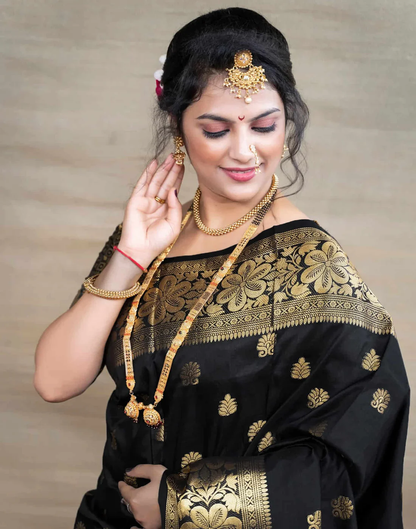 Mysaree Silk Saree — Midnight Temple Zari Royale