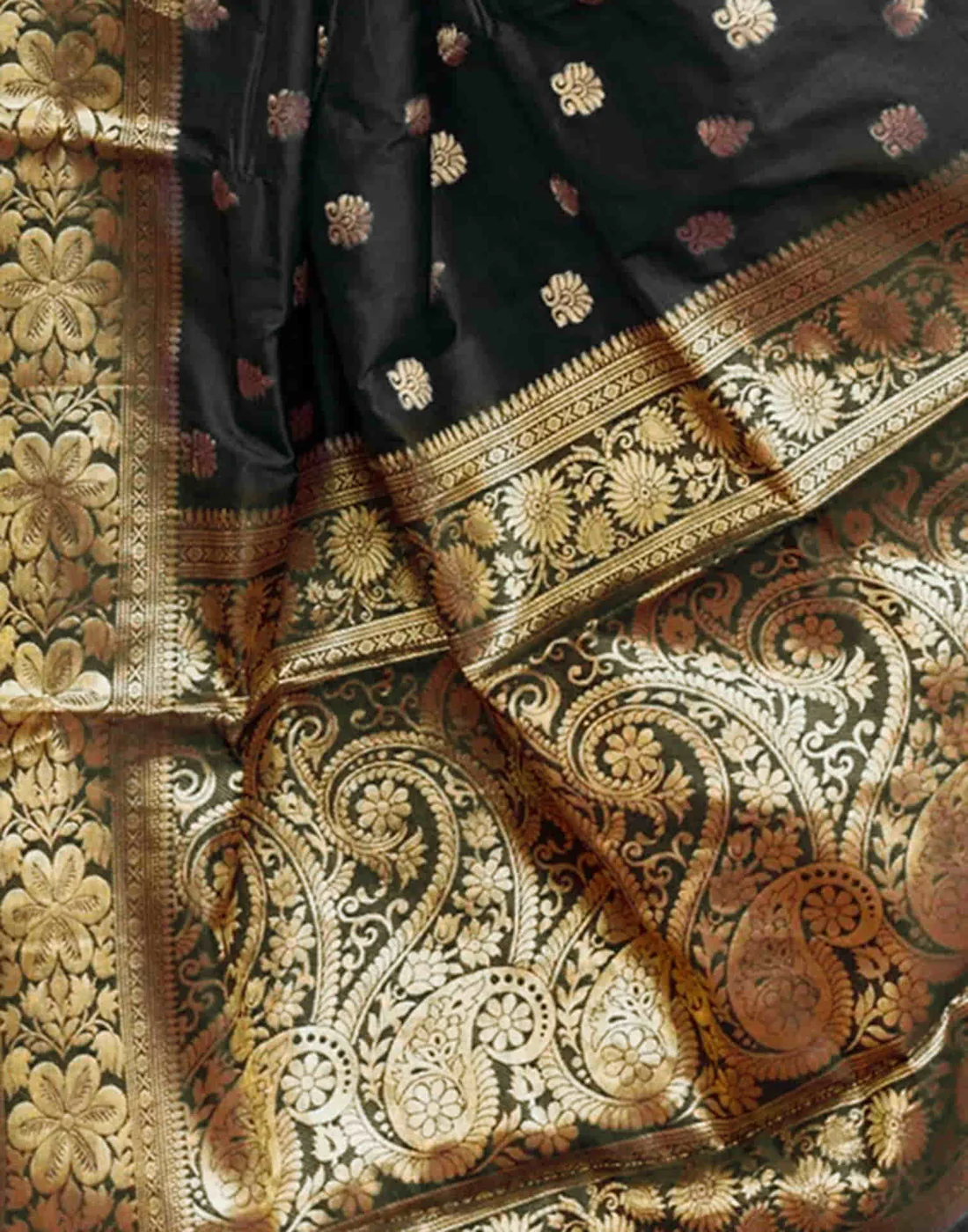 Mysaree Silk Saree — Midnight Temple Zari Royale