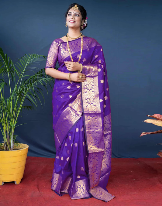 Mysaree Silk Saree — Regal Violet Zari Heritage