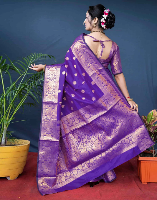 Mysaree Silk Saree — Regal Violet Zari Heritage