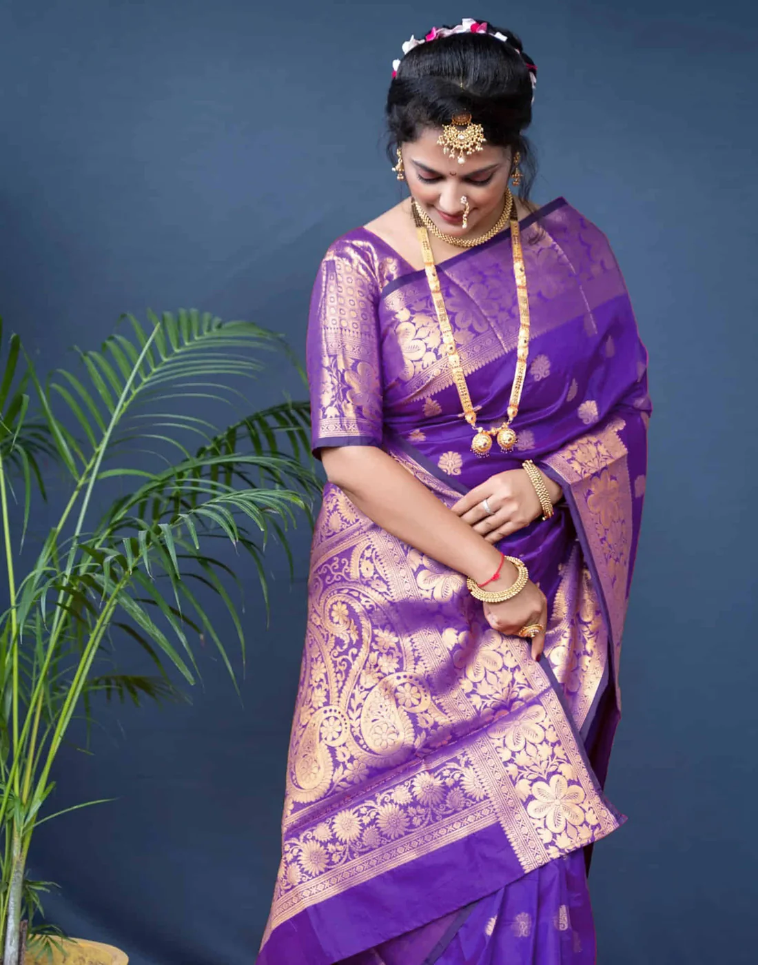 Mysaree Silk Saree — Regal Violet Zari Heritage