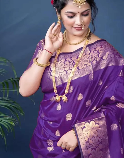 Mysaree Silk Saree — Regal Violet Zari Heritage