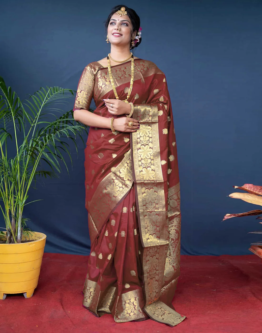 Mysaree Silk Saree — Royal Maroon Zari Heritage