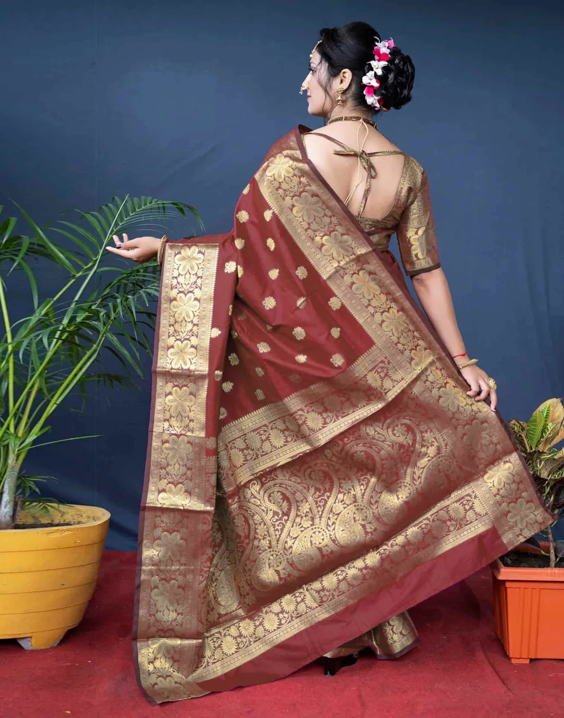Mysaree Silk Saree — Royal Maroon Zari Heritage
