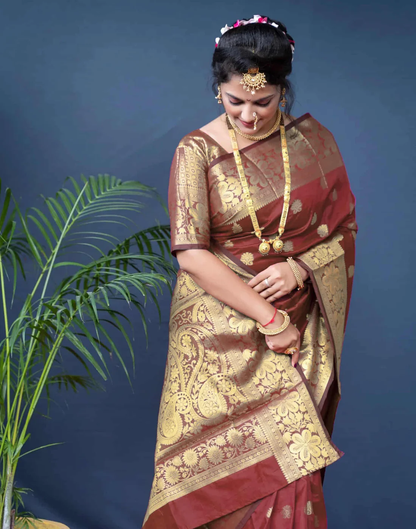Mysaree Silk Saree — Royal Maroon Zari Heritage