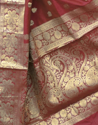 Mysaree Silk Saree — Royal Maroon Zari Heritage