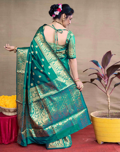 Mysaree Silk Saree — Rama Green Zari Royale