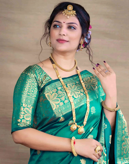 Mysaree Silk Saree — Rama Green Zari Royale