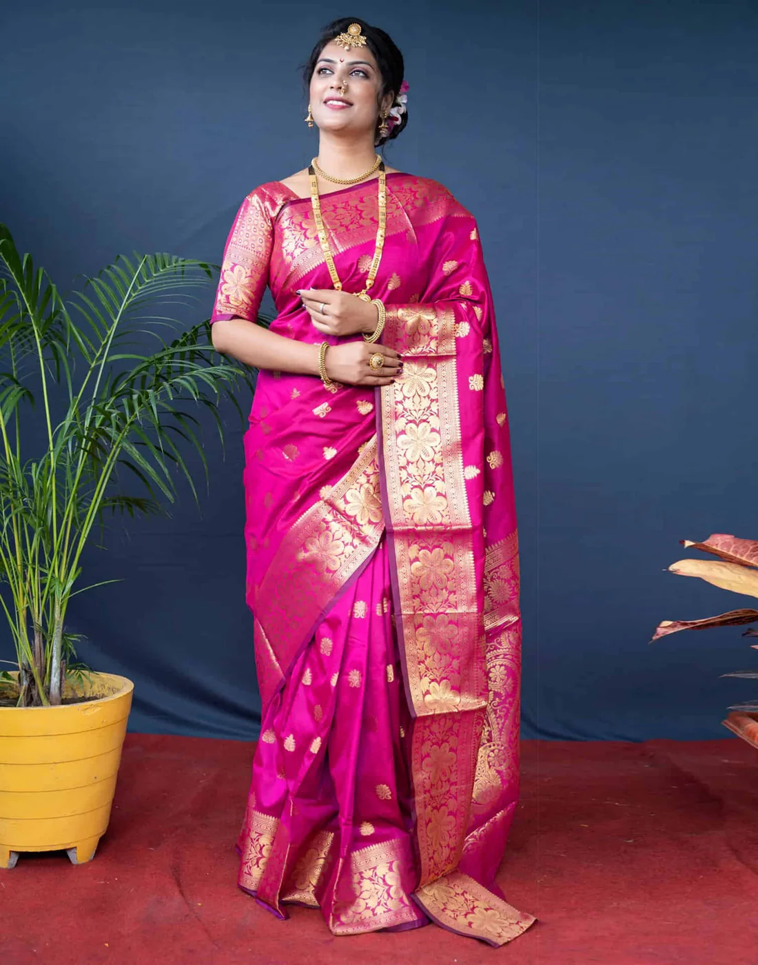 Mysaree Silk Saree — Rani Pink Zari Royale